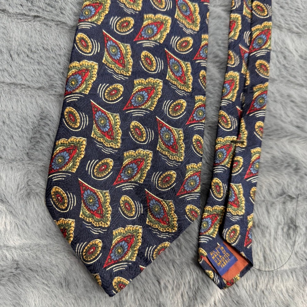 Chaps Ralph Lauren Mens Silk Tie Navy Blue Red Green Geometric Paisley USA Made
